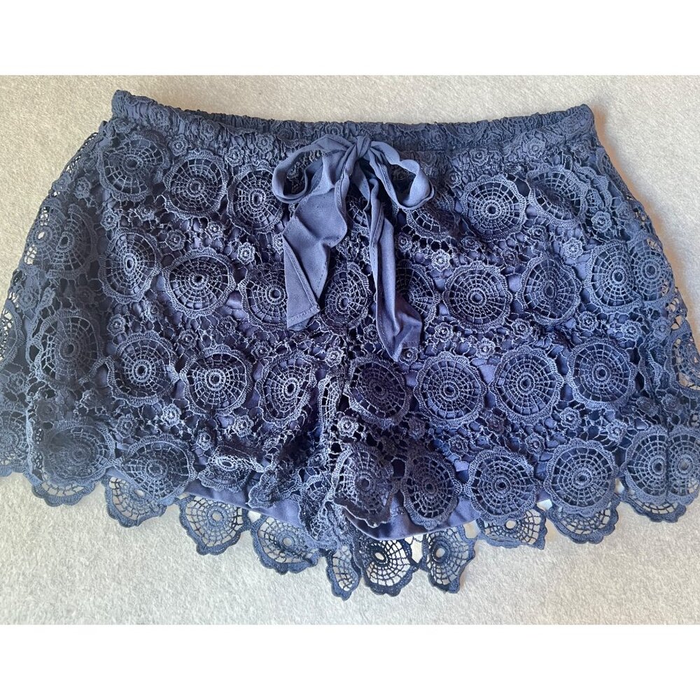 HeartSoul Lace Shorts Navy Blue Size L Coquette Front Bow Pull On Lined Whimsy